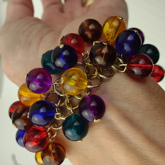 ❤️BundleOnly ❤️ Fun Gold Tone Chain Vibrant Multi-Color Bead Bangle Bracelet - Picture 4 of 8